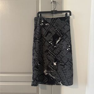 re:named Black and White Text Print Midi Skirt